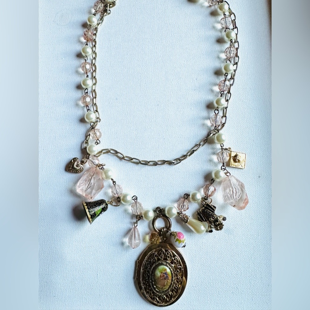 Vintage Charm Necklace with Pink and Gold Accents